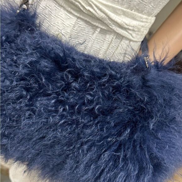 Navy Handmade Real Curly Shearling  Removable Strap Bag/Shoulder Bag/Crossbody - Picture 14 of 17